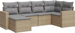 3251596 vidaXL Градински диван с възглавници, 6 части, бежов полиратан