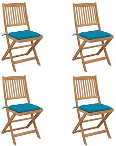 3064690 vidaXL Сгъваеми градински столове, 4 бр, с възглавници, акация масив