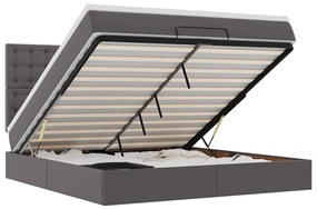 3313863 vidaXL Османска легло с матрак&LED, сиво, 160x200 см, изкуствена кожа