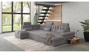 Сив разтегателен ъглов диван с място за съхранение (ляв ъгъл/U форма) Merkur – Ropez