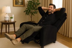 Стилен фотьойл с накланяне от черно кадифе