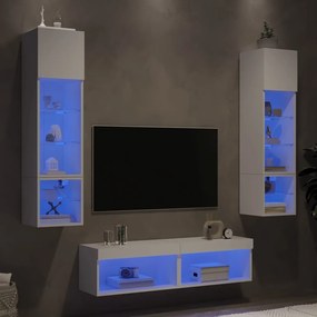 3216622 vidaXL ТВ стенни модули с LED, 6 части, бели, инженерно дърво