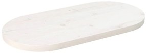 824341 vidaXL Плот за маса, бял, 60x30x2,5 см, бор масив, овален