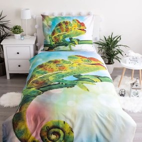 Зелено единично памучно детско спално бельо със светещ ефект 140x200 cm Chameleon – Jerry Fabrics