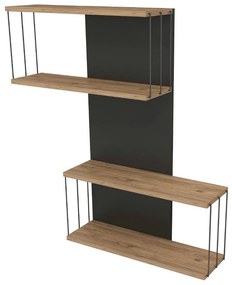 Двоен рафт от бор в антрацит и естествен цвят 65 cm Destan - Kalune Design