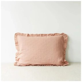 Кафява ленена калъфка за възглавница в цвят теракота с кант на райета , 50 x 60 cm - Linen Tales