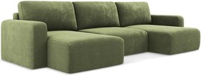 Зелен шенилов сгъваем/с място за съхранение ъглов диван (U форма) Kona – Makamii