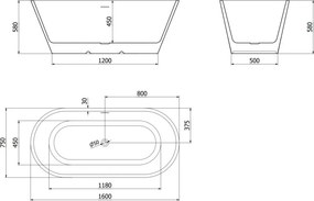 Mexen Luna свободностояща вана 160 x 75 см, бяла, преливна медна четкована - 52031607500-65