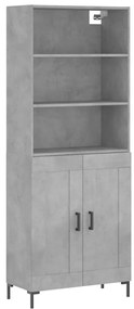 3189961 vidaXL Висок шкаф, бетонно сив, 69,5x34x180 см, инженерно дърво