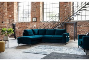 Тюркоаз кадифен разтегателен ъглов диван (ляв ъгъл) Lofty Lilly – Miuform