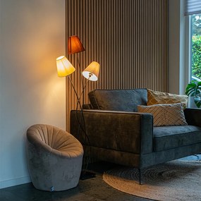 Дизайнерски подов аплик черен с платнени абажури 3-светлина - Melis