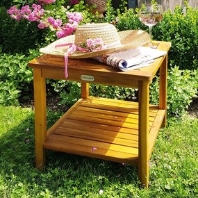 Дървена странична маса от акациева дървесина - 45 x 45 x 45 cm