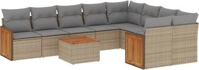 3227991 vidaXL Градински диван с възглавници, 10 части, бежов полиратан