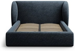 Тъмносиньо двойно тапицирано легло с място за съхранение с включена подматрачна рамка 160x200 cm Miley – Micadoni