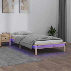 820631 vidaXL LED рамка за легло 75x190 см Small Single дърво масив