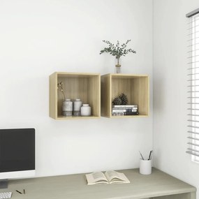 805454 vidaXL Стенни шкафове, 2 бр, дъб сонома, 37x37x37 см, инженерно дърво