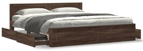 3295540 vidaXL Рамка за легло с табла, кафяв дъб, 200x200 см, инженерно дърво