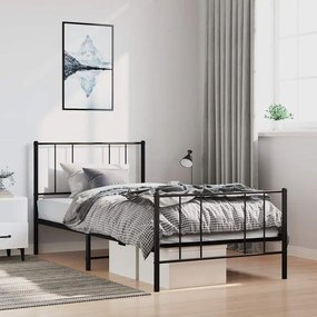 352492 vidaXL Метална рамка за легло с горна и долна табла, черна, 100x190 см