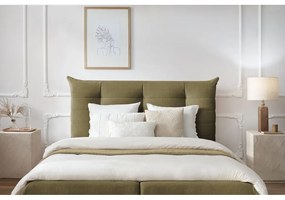 Тъмнозелено тапицирано двойно легло с място за съхранение с решетка 180x200 cm Clothilde - Bobochic Paris