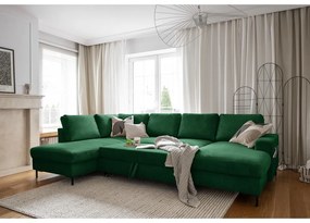 Тъмнозелен разтегателен ъглов диван от рипсено кадифе (ляв ъгъл) Lofty Lilly – Miuform