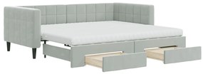 3196776 vidaXL Канапе с изтеглящо легло и чекмеджета светлосив 90x190см кадифе