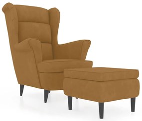 3115939 vidaXL Фотьойл Wingback с табуретка, кафява, кадифе