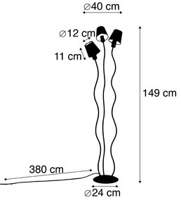 Дизайнерска подова лампа черна 3-лампи със скоби - Wimme