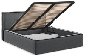 Тъмносиво двойно тапицирано легло с място за съхранение и включена подматрачна рамка 180x200 cm Anani – Makamii