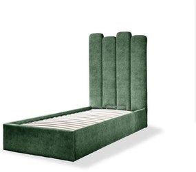 Зелено тапицирано единично легло с място за съхранение и решетка90x200 cm Dreamy Aurora - Miuform