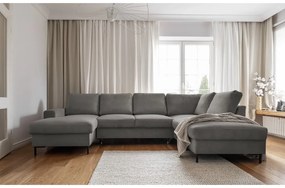 Сив разтегателен ъглов диван от рипсено кадифе (десен ъгъл) Lofty Lilly – Miuform