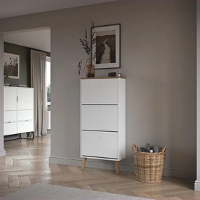 Бяла етажерка за обувки с крака от дъбово дърво с 3 копчета Dot - Tenzo