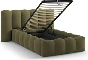 Единично легло 90x200 cm тапицирано с място за съхранение с включена подматрачна рамка в цвят каки Lupine – Micadoni