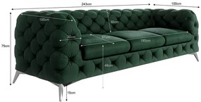 Тъмнозелен кадифен диван 243 cm Chelsea – Ropez