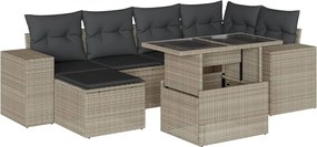 3269312 vidaXL Градински комплект с възглавници, 7 части, светлосив полиратан