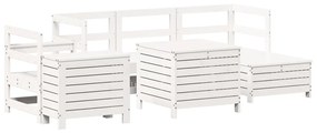 3250529 vidaXL Градински комплект диван от 7 части, бял, масивно дърво бор