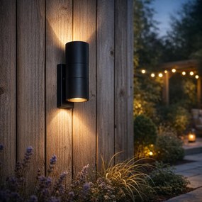 Външен аплик черен 2-светлинен AR70 със сензор светло-тъмно - Duo