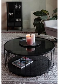 Черна кръгла масичка за кафе със стъклен плот 80x80 cm Lance – White Label