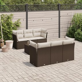 3249102 vidaXL Градински комплект с възглавници, 7 части, кафяв, полиратан
