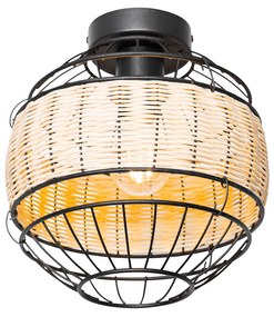 Ориенталски таванен аплик черен с ратан 25 см - Emir
