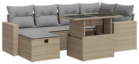 3327819 vidaXL Градински диван с възглавници, 7 части, бежов полиратан
