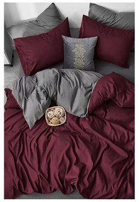 Памучен чаршаф за двойно легло в бургундско-сиво/разширен чаршаф 200x220 cm - Mila Home