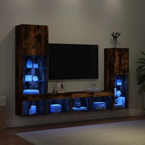 3216658 vidaXL ТВ стенни модули с LED, 4 части, опушен дъб, инженерно дърво
