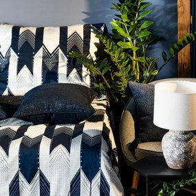 Памучен комплект чаршафи PALERMO с геометричен мотив в сини и бели цветове 3 части: 1бр 160х200 + 2бр 70х80