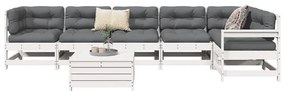 3250881 vidaXL Градински комплект диван от 7 части, бял, масивно дърво бор