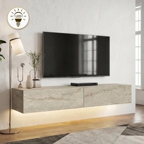 Меламинов стенен ТВ шкаф Aristo Megapap с LED осветление, цвят травертин, размери 135x31,6x25 см.