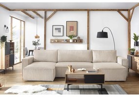 Бежов велурен U-образен разтегателен диван Nihad - Bobochic Paris