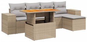 3272613 vidaXL Градински диван с възглавници, 6 части, бежов полиратан