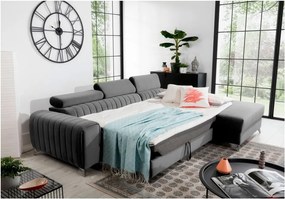 Сив кадифен разтегателен ъглов диван с място за съхранение (десен ъгъл) Grayson – ELTAP