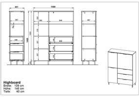 Сив висок скрин от дъб 109x146 cm California - Germania
