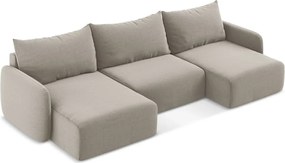 Кафяво-сив кадифен сгъваем/с място за съхранение ъглов диван (U форма) Kalena – Makamii